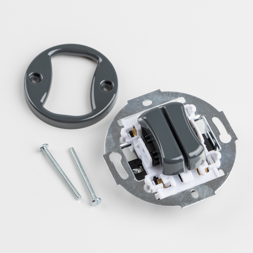 Kliklap - Retro dubbele trappenschakelaar met frame nr. 6+6 antraciet