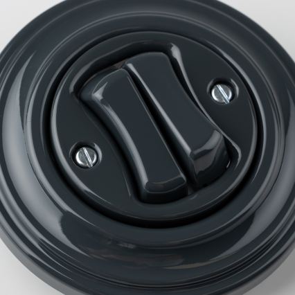 Kliklap - Retro dubbele trappenschakelaar met frame nr. 6+6 antraciet