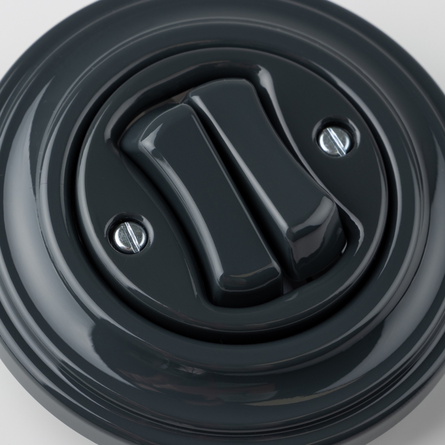 Kliklap - Retro dubbele trappenschakelaar met frame nr. 6+6 antraciet