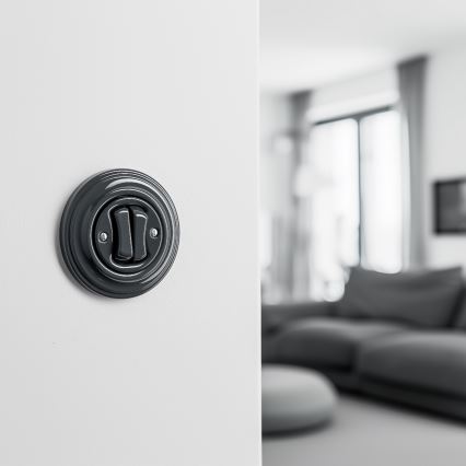 Kliklap - Retro dubbele trappenschakelaar met frame nr. 6+6 antraciet