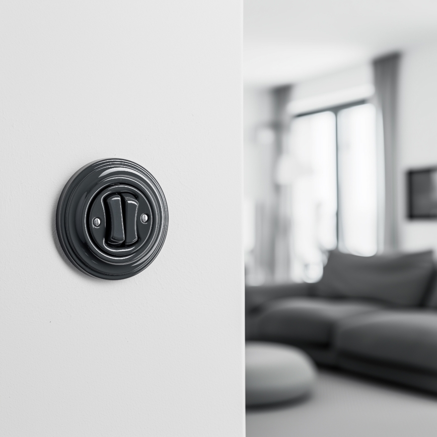 Kliklap - Retro dubbele trappenschakelaar met frame nr. 6+6 antraciet