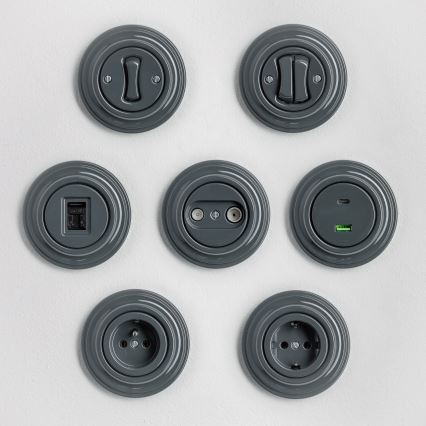 Kliklap - Retro dubbele trappenschakelaar met frame nr. 6+6 antraciet