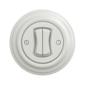 Kliklap - Retro dubbele trappenschakelaar met frame nr. 6+6, keramisch wit