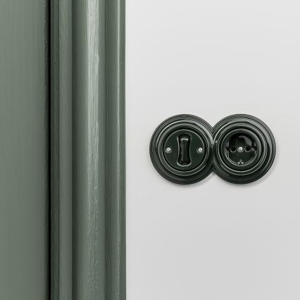 Kliklap - Retro eenpolige schakelaar nr. 1 en SCHUKO-stopcontact 230V met groen frame