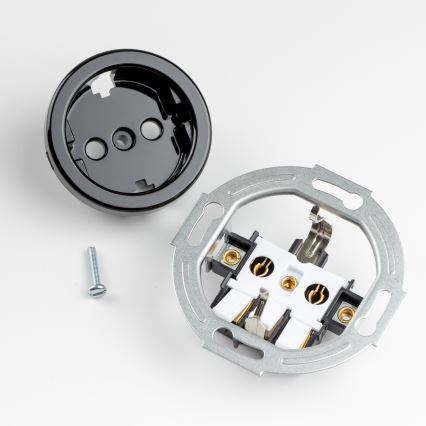 Kliklap - Retro eenpolige schakelaar nr. 1 en SCHUKO-stopcontact 230V met zwart afdekraam