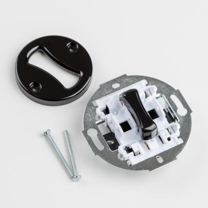 Kliklap - Retro eenpolige schakelaar nr. 1 en SCHUKO-stopcontact 230V met zwart afdekraam