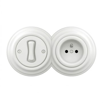 Kliklap - Retro eenpolige schakelaar nr. 1 en stopcontact 230V met afdekraam, sneeuwwit