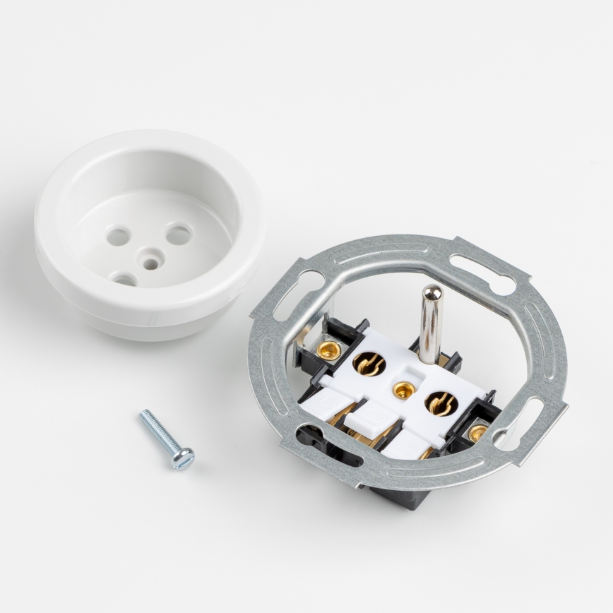 Kliklap - Retro eenpolige schakelaar nr. 1 en stopcontact 230V met afdekraam, sneeuwwit