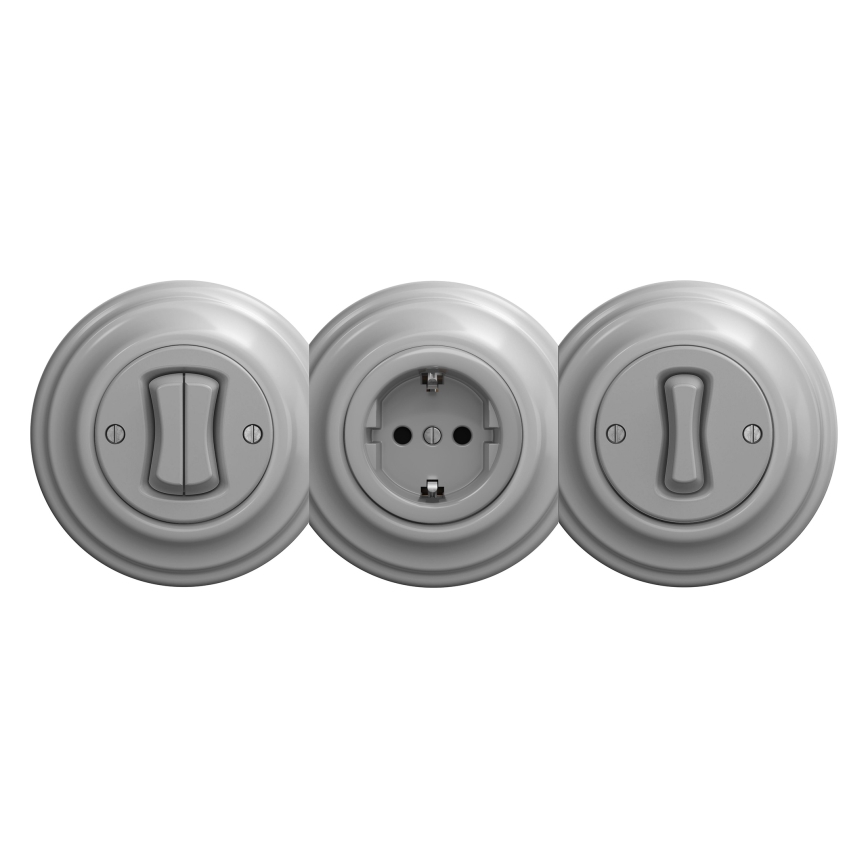 Kliklap - Retro huishoudelijk stopcontact zonder afdekraam SCHUKO 230V/16A grijs