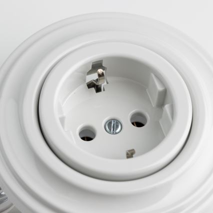 Kliklap - Retro huishoudelijke wandcontactdoos met frame, SCHUKO 230V/16A, sneeuwwit