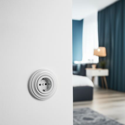 Kliklap - Retro huishoudelijke wandcontactdoos met frame, SCHUKO 230V/16A, sneeuwwit