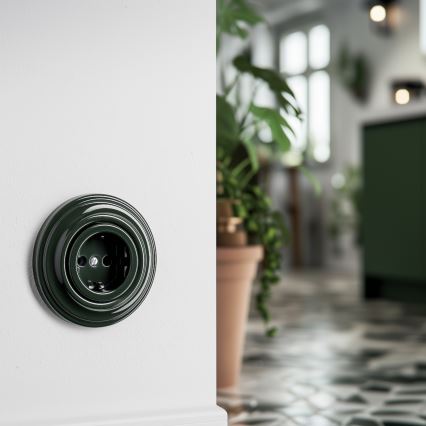 Kliklap - Retro huishoudelijke wandcontactdoos zonder afdekraam, SCHUKO 230V/16A, groen