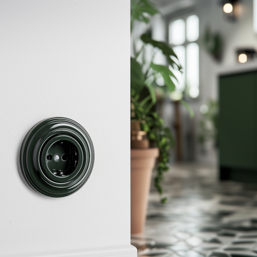 Kliklap - Retro huishoudelijke wandcontactdoos zonder afdekraam, SCHUKO 230V/16A, groen