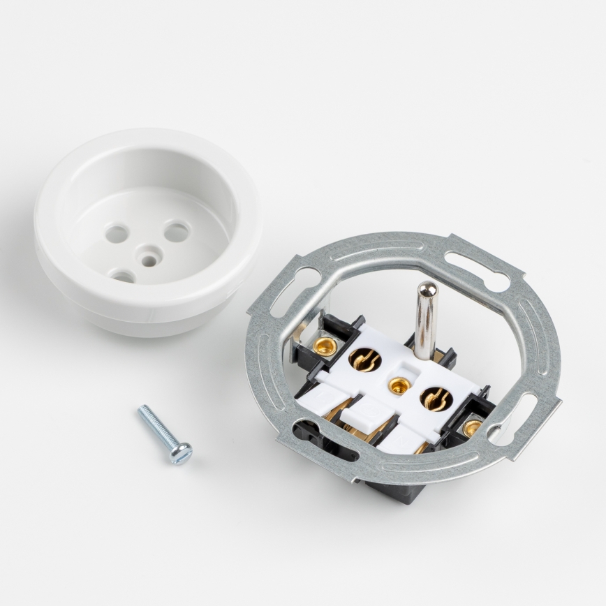 Kliklap - Retro keramische wandcontactdoos voor huishoudelijk gebruik met afdekraam, 230 V, wit