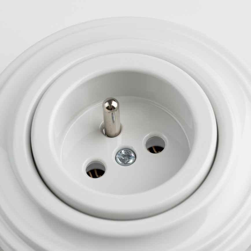 Kliklap - Retro keramische wandcontactdoos voor huishoudelijk gebruik met afdekraam, 230 V, wit