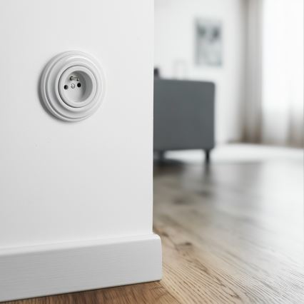 Kliklap - Retro keramische wandcontactdoos voor huishoudelijk gebruik met afdekraam, 230 V, wit