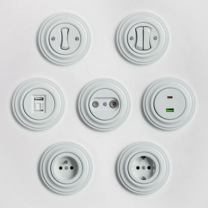 Kliklap - Retro keramische wandcontactdoos voor huishoudelijk gebruik met afdekraam, 230 V, wit