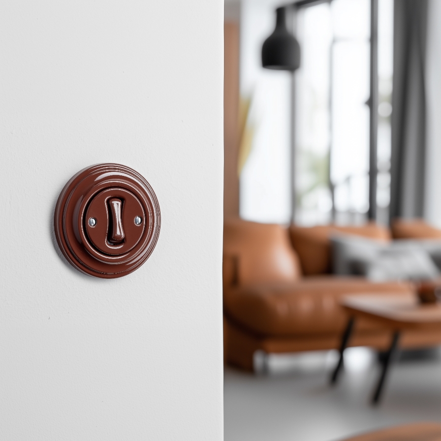 Kliklap - Retro-knop met omlijsting, bruin