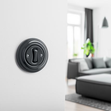 Kliklap - Retro kruisschakelaar met afdekraam nr. 7 antraciet