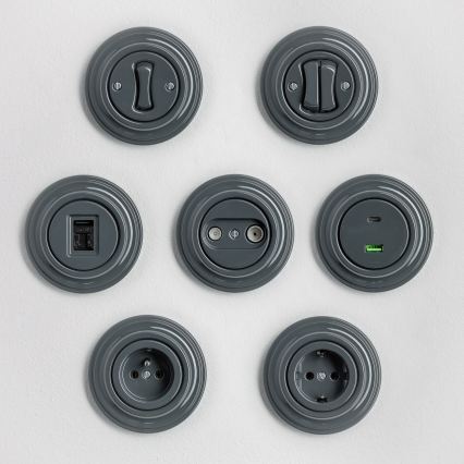 Kliklap - Retro kruisschakelaar met afdekraam nr. 7 antraciet