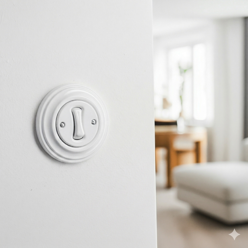 Kliklap - Retro kruisschakelaar met frame nr. 7, sneeuwwit