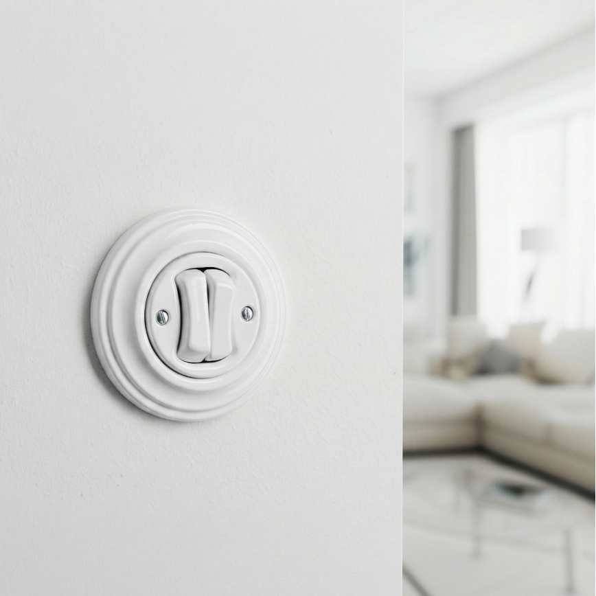 Kliklap - Retro meervoudige schakelaar met frame nr. 5, sneeuwwit