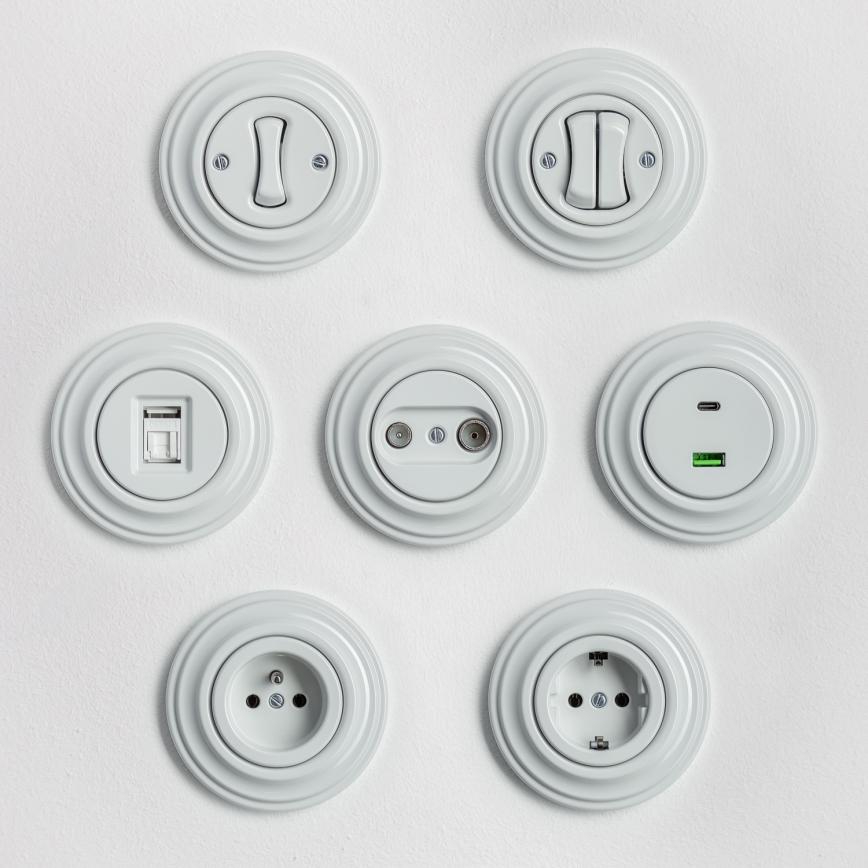 Kliklap - Retro meervoudige schakelaar met frame nr. 5, sneeuwwit