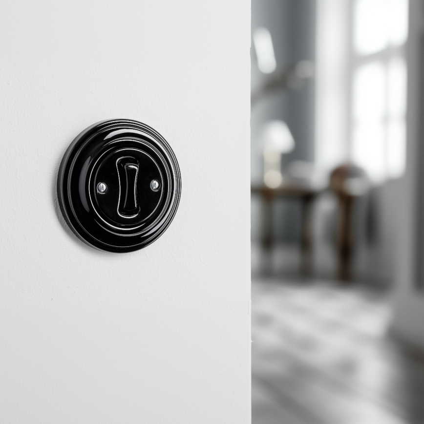 Kliklap - Retro-schakelaar voor trappenhuis met afdekraam nr. 6, zwart