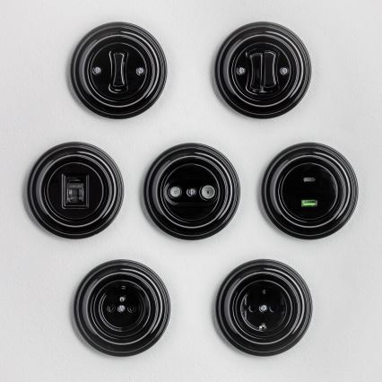 Kliklap - Retro-schakelaar voor trappenhuis met afdekraam nr. 6, zwart