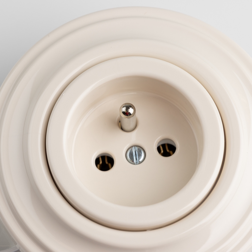 Kliklap - Retro stopcontact met afdekraam 230V beige