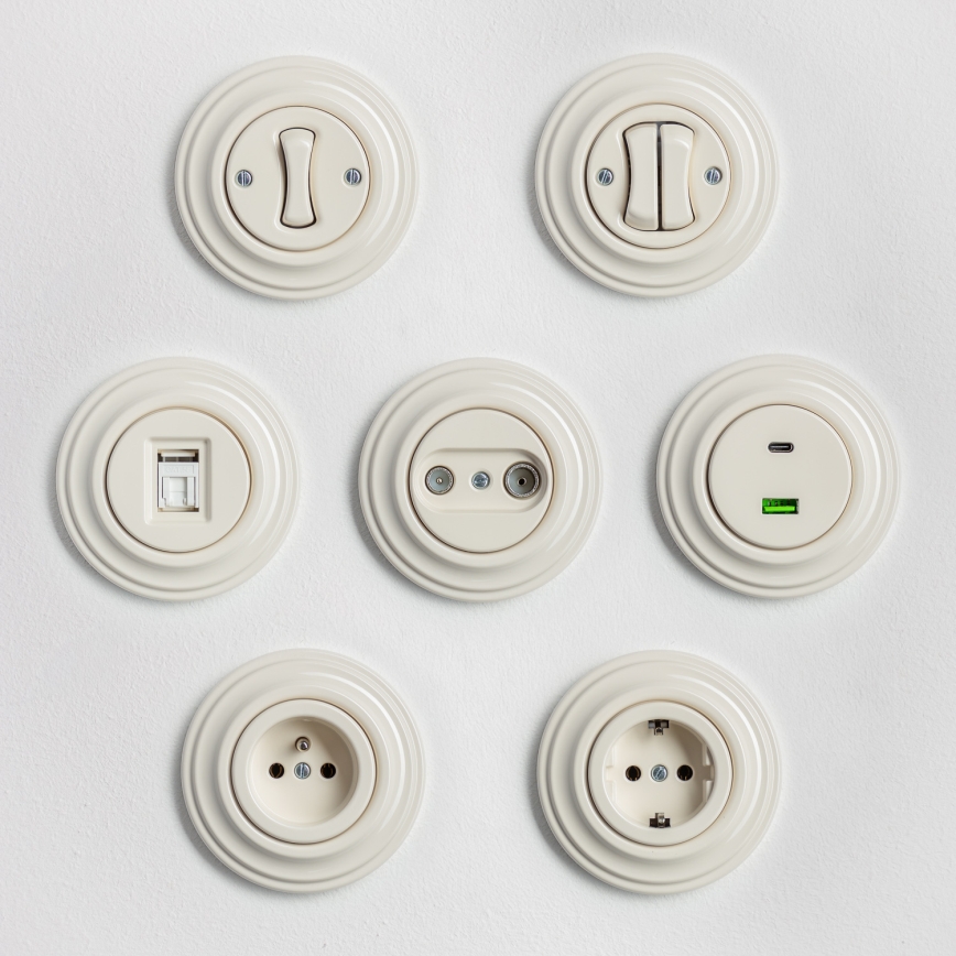 Kliklap - Retro stopcontact met afdekraam 230V beige
