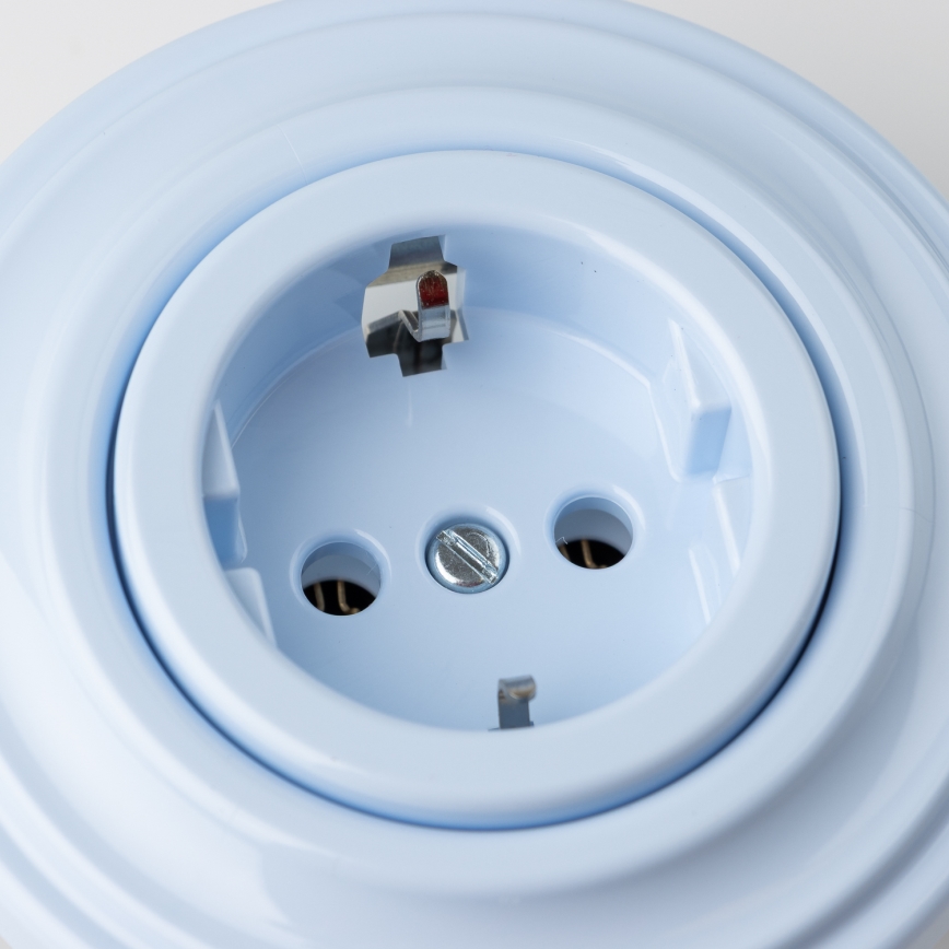 Kliklap - Retro stopcontact met afdekraam SCHUKO 230V/16A blauw
