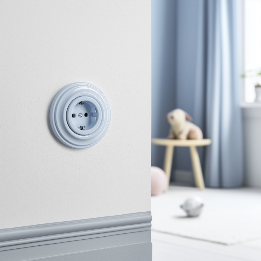 Kliklap - Retro stopcontact met afdekraam SCHUKO 230V/16A blauw