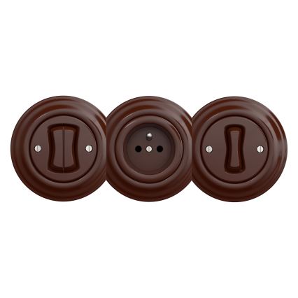 Kliklap - Retro stopcontact zonder afdekraam SCHUKO 230V/16A, bruin