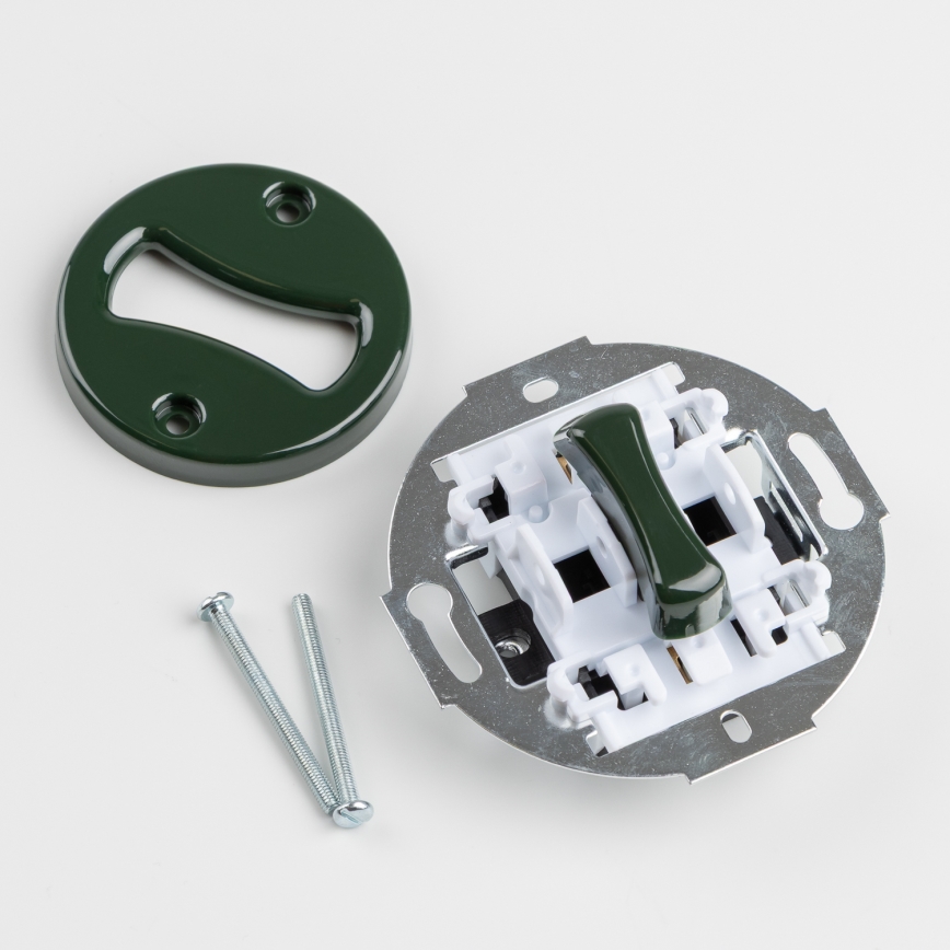 Kliklap - Retro trappenhuisschakelaar met afdekraam nr. 6, groen