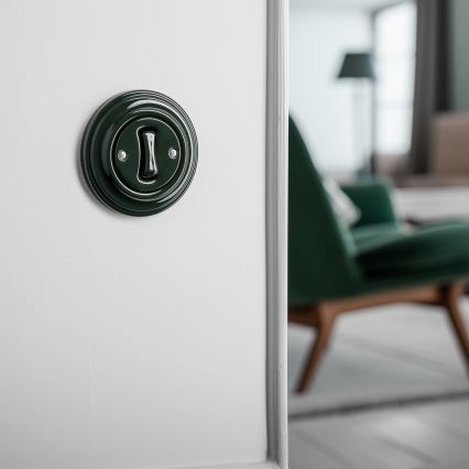 Kliklap - Retro trappenhuisschakelaar met afdekraam nr. 6, groen