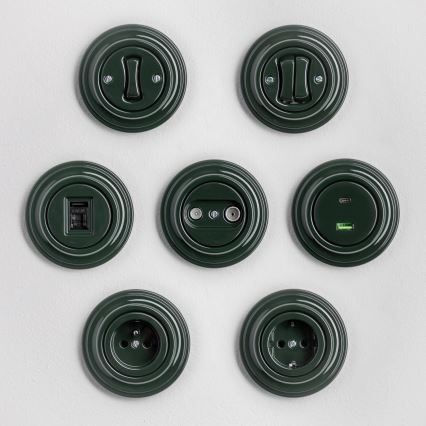 Kliklap - Retro trappenhuisschakelaar met afdekraam nr. 6, groen