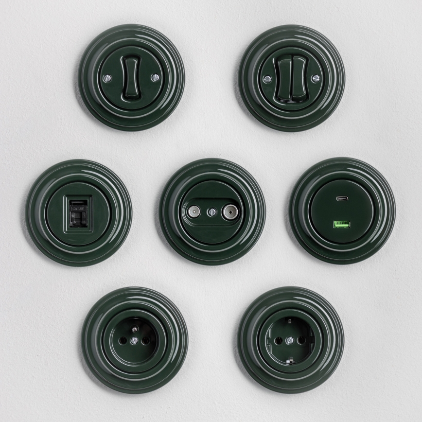 Kliklap - Retro trappenhuisschakelaar met afdekraam nr. 6, groen