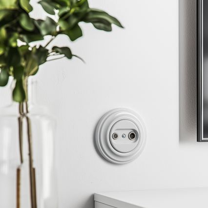 Kliklap - Retro TV-/radioaansluiting (doorlopend) met afdekraam in sneeuwwit