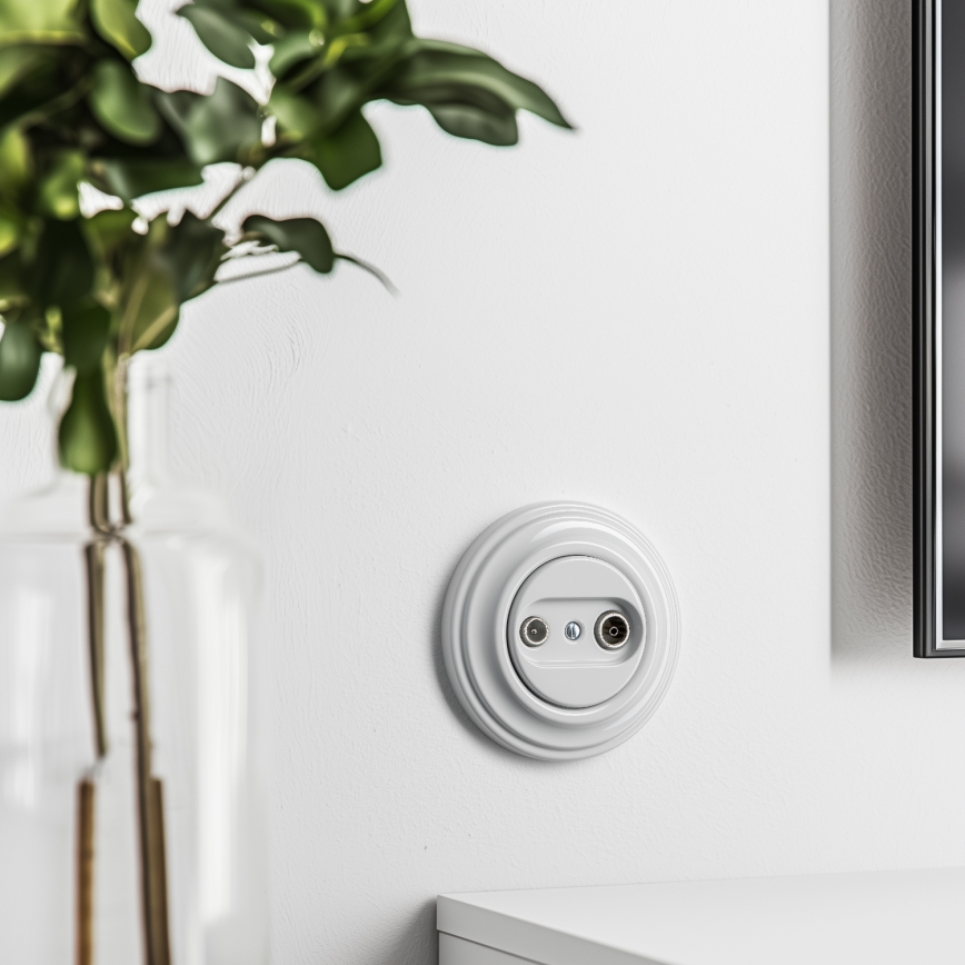 Kliklap - Retro TV-/radioaansluiting (doorlopend) met afdekraam in sneeuwwit