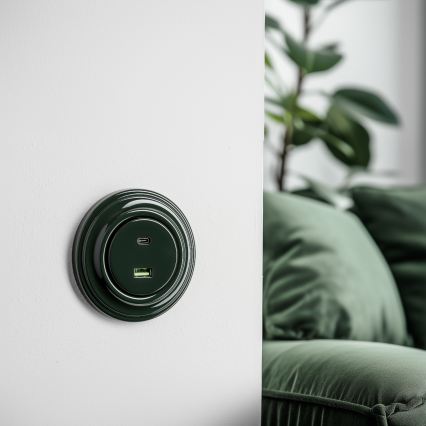 Kliklap - Retro USB-aansluiting A+C met afdekraam, groen