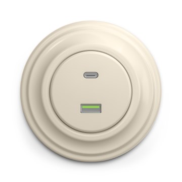 Kliklap - Retro USB-stopcontact A+C met afdekraam, beige