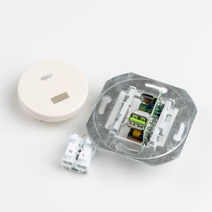 Kliklap - Retro USB-stopcontact A+C met afdekraam, beige