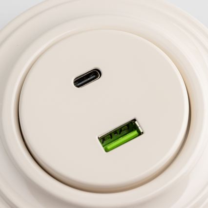 Kliklap - Retro USB-stopcontact A+C met afdekraam, beige