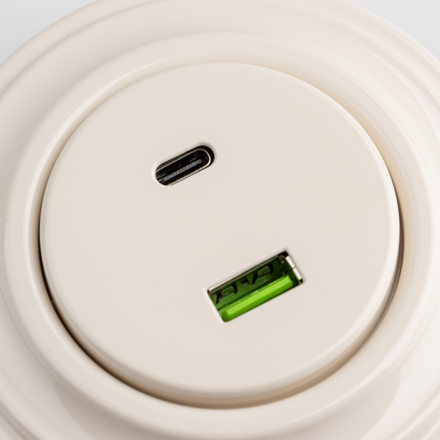 Kliklap - Retro USB-stopcontact A+C met afdekraam, beige