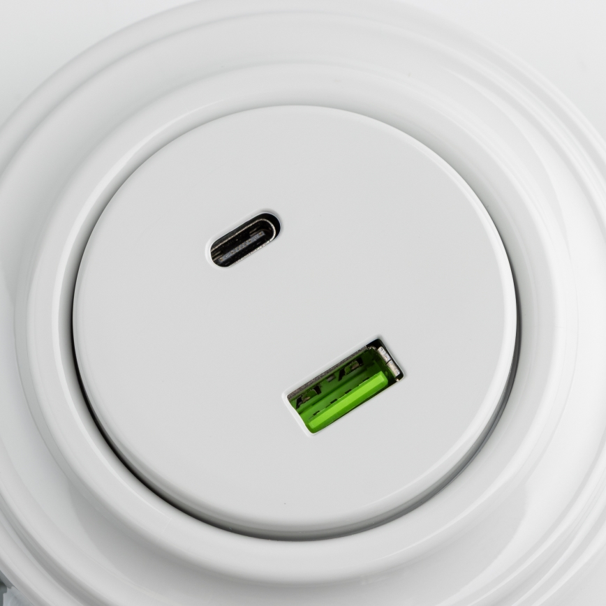 Kliklap - Retro USB-stopcontact A+C met keramische afdekplaat, wit