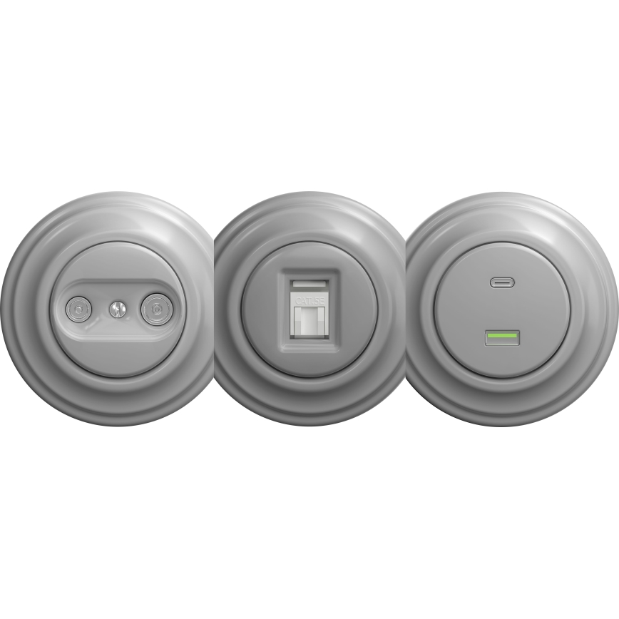 Kliklap - Retro USB stopcontact A+C zonder frame grijs