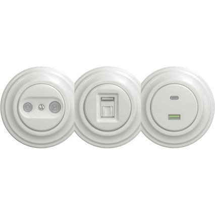Kliklap - Retro USB stopcontact A+C zonder frame wit