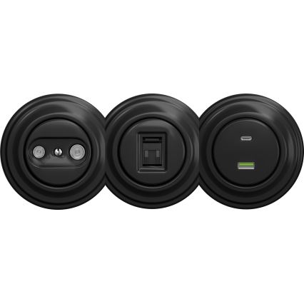 Kliklap - Retro USB stopcontact A+C zonder frame zwart