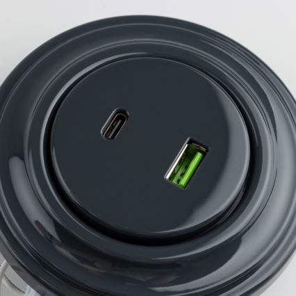 Kliklap - Retro USB-stopcontact met A- en C-poort en antraciet afdekraam